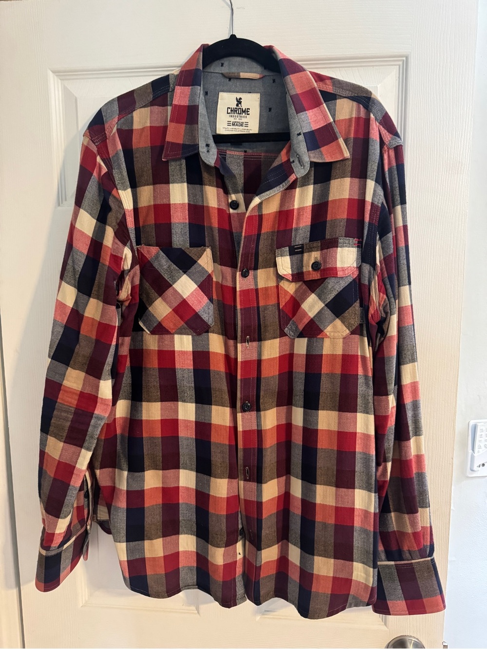 Chrome Industries Men’s Red Plaid Button-Down Shirt